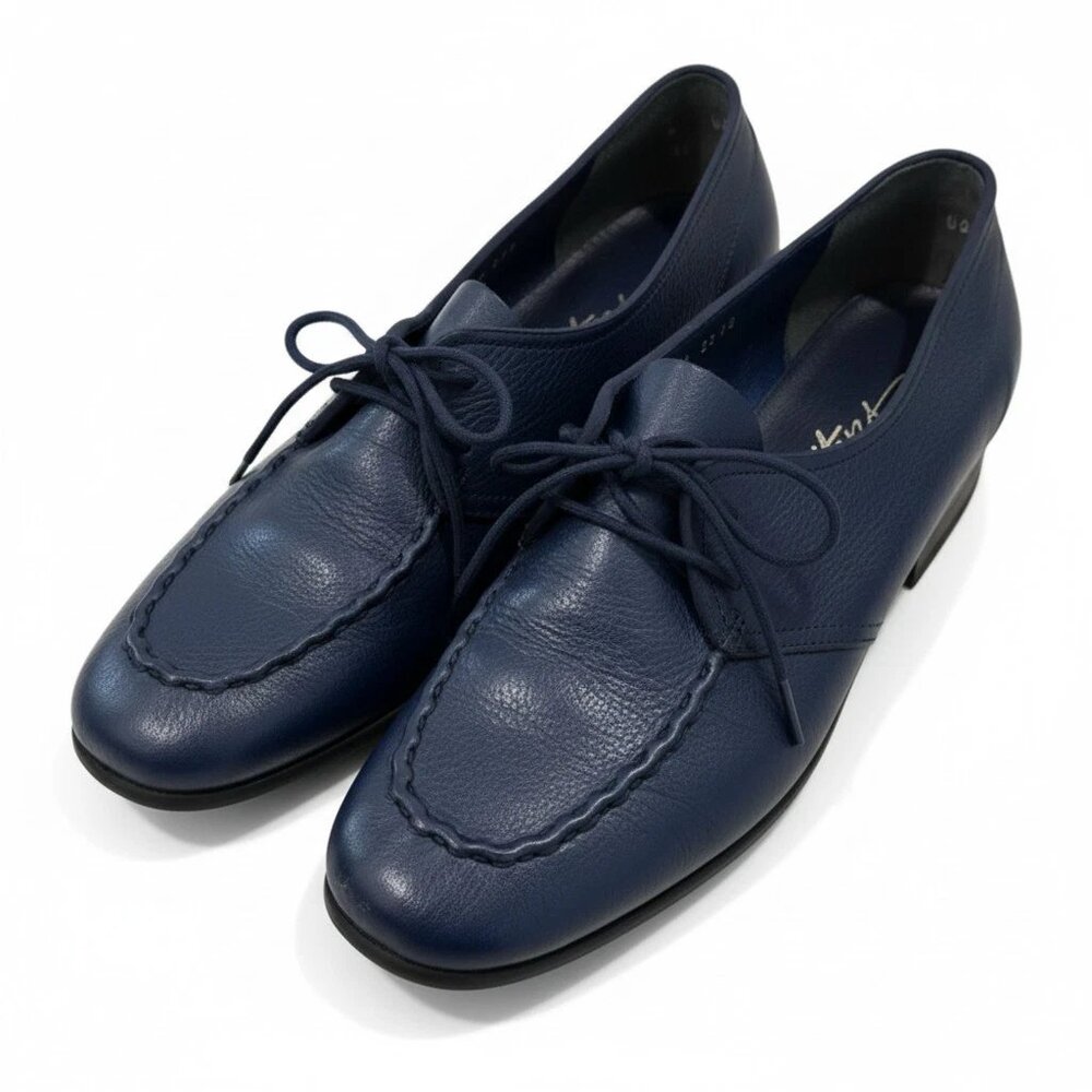 Vintage Blue Leather Lace Up Shoes | 1970s Comfort Flats, Women's 6B